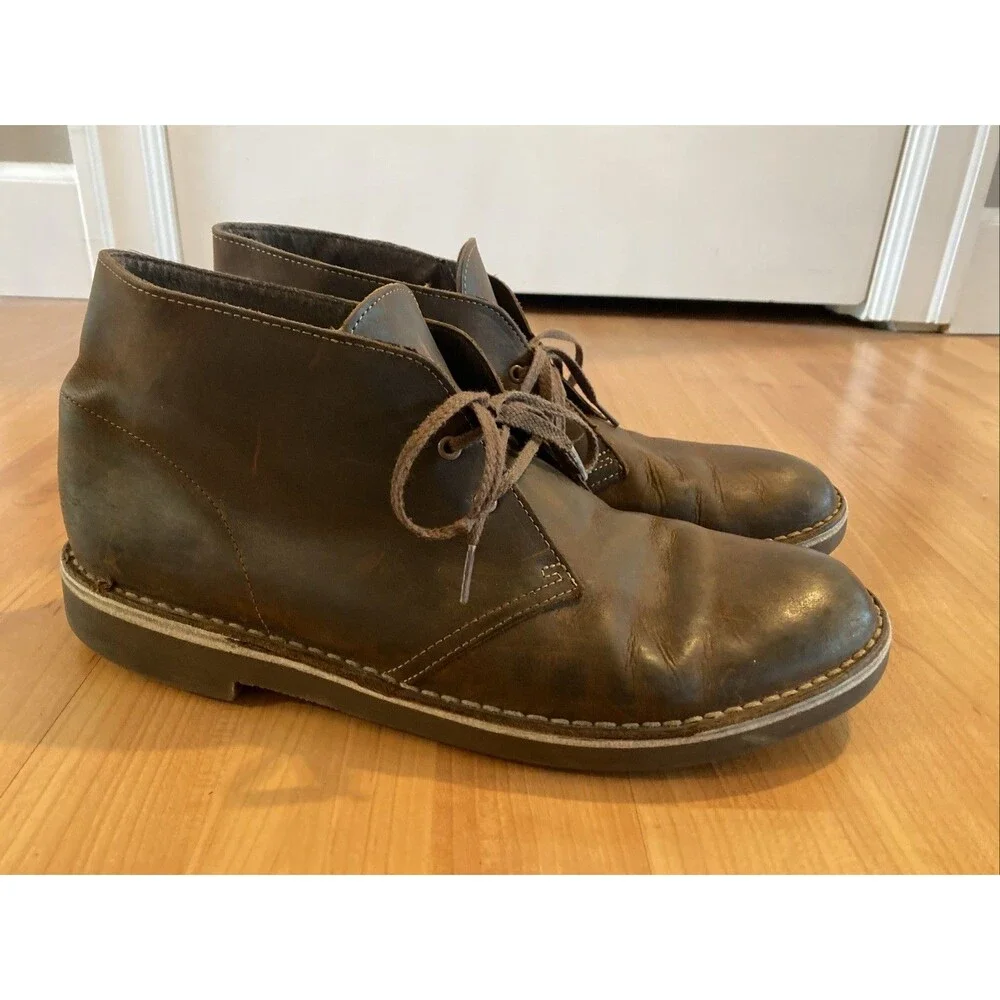 Clarks Chukka Boots Mens 11 M Brown Leather Distressed Bushacre Heritage Rustic‎